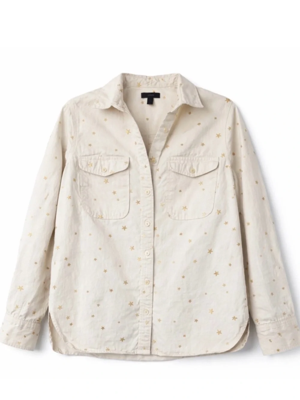 J.Crew Star Embroidered Utility Shirt Shacket Cream Gold Stars Button Front Sz S